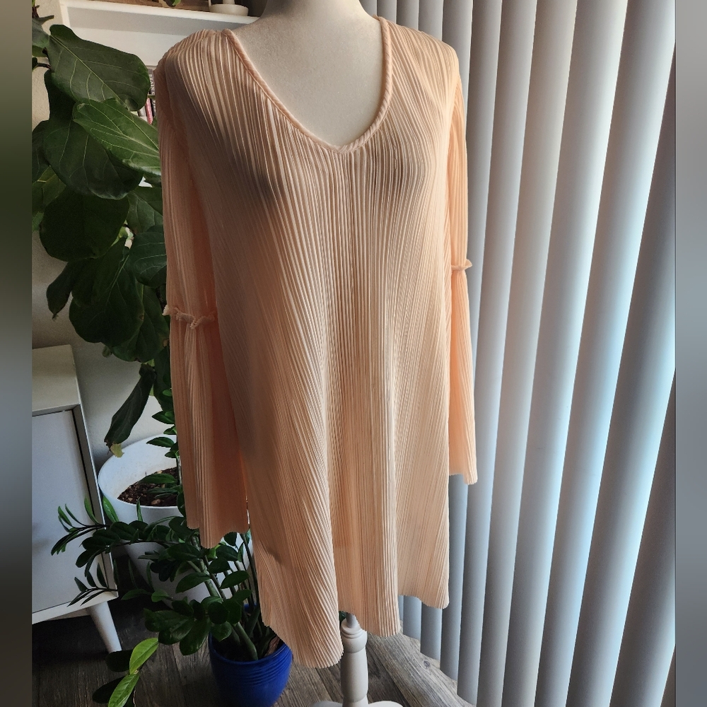 NWT Michael Stars Bell Sleeve Shift Dress Pleated Accordion in Blush Size Large